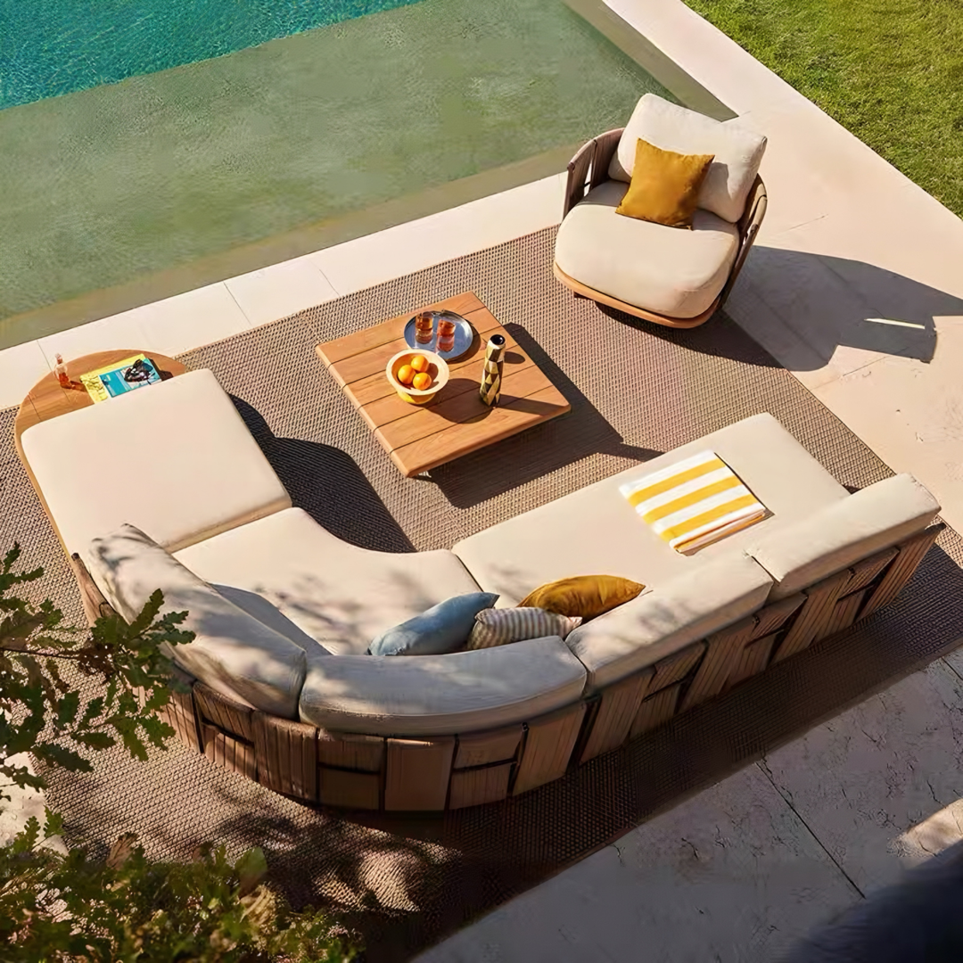 EVARELLE Modern Outdoor Teak Wood Sofa - Cassa Haus Singapore