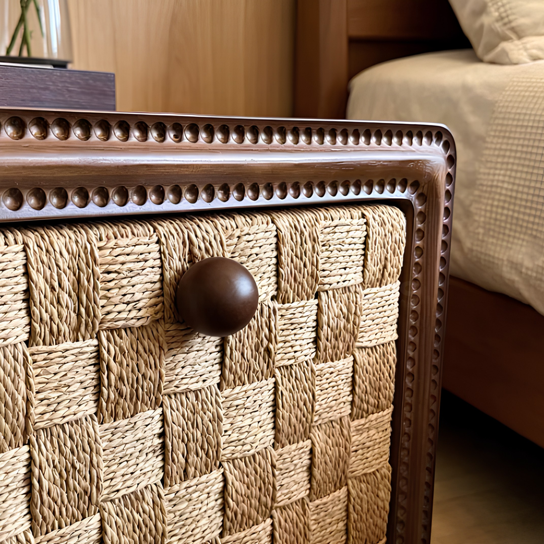 CALLEN Vintage Rattan Bedside Table - Cassa Haus Singapore