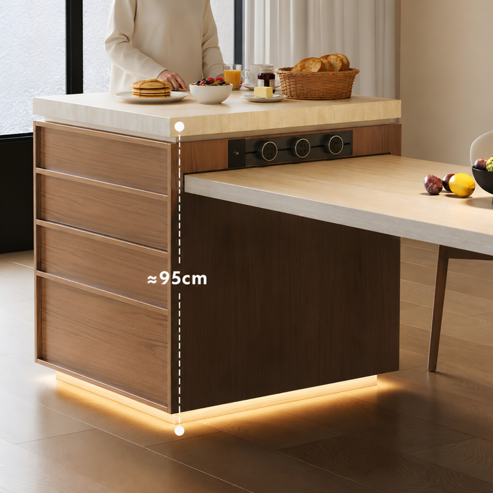 TERRAVANT Modern Travertine Island Dining Table With Extendable Storage - Cassa Haus Singapore