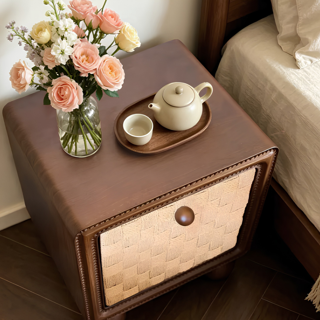 CALLEN Vintage Rattan Bedside Table - Cassa Haus Singapore