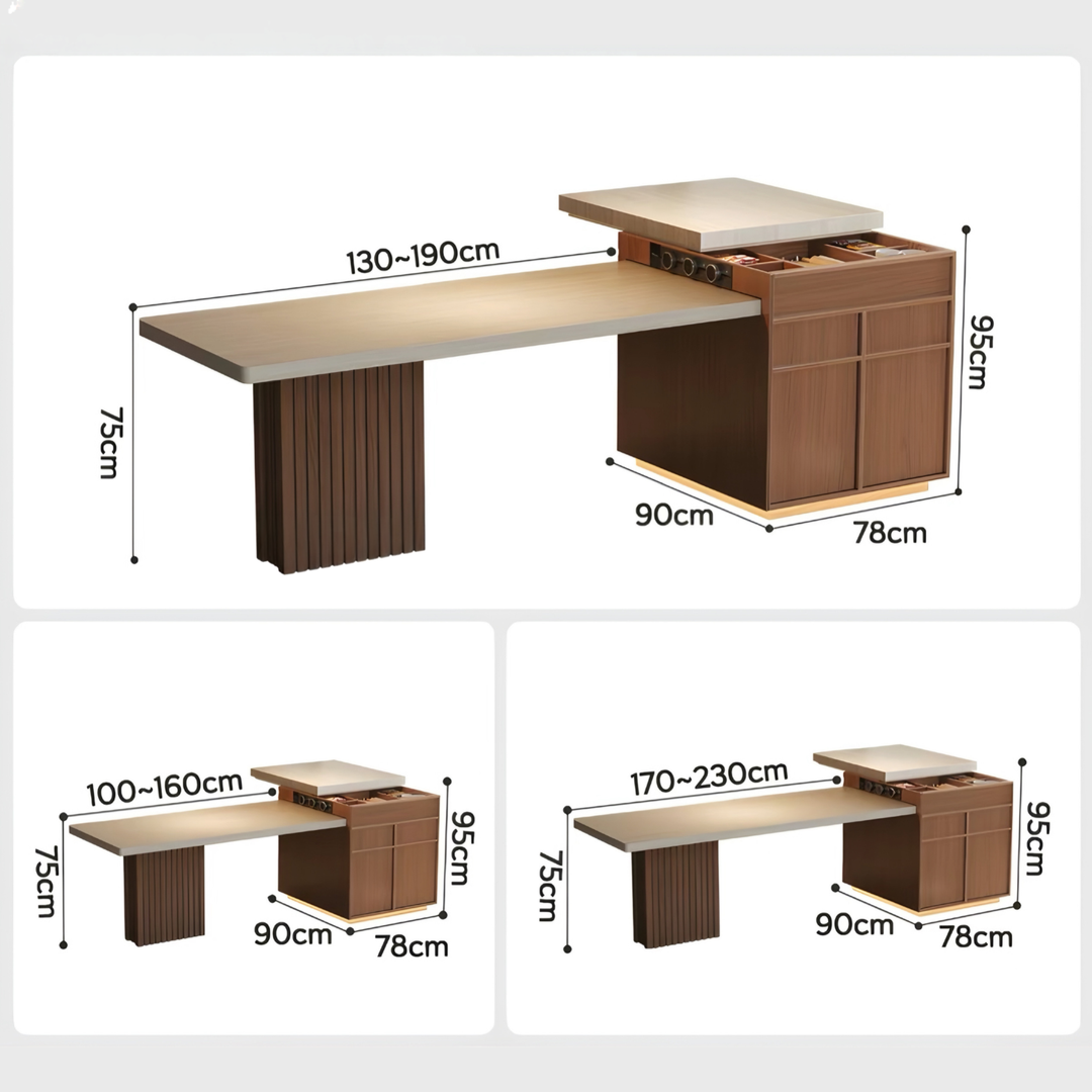 TERRAVANT Modern Travertine Island Dining Table With Extendable Storage - Cassa Haus Singapore