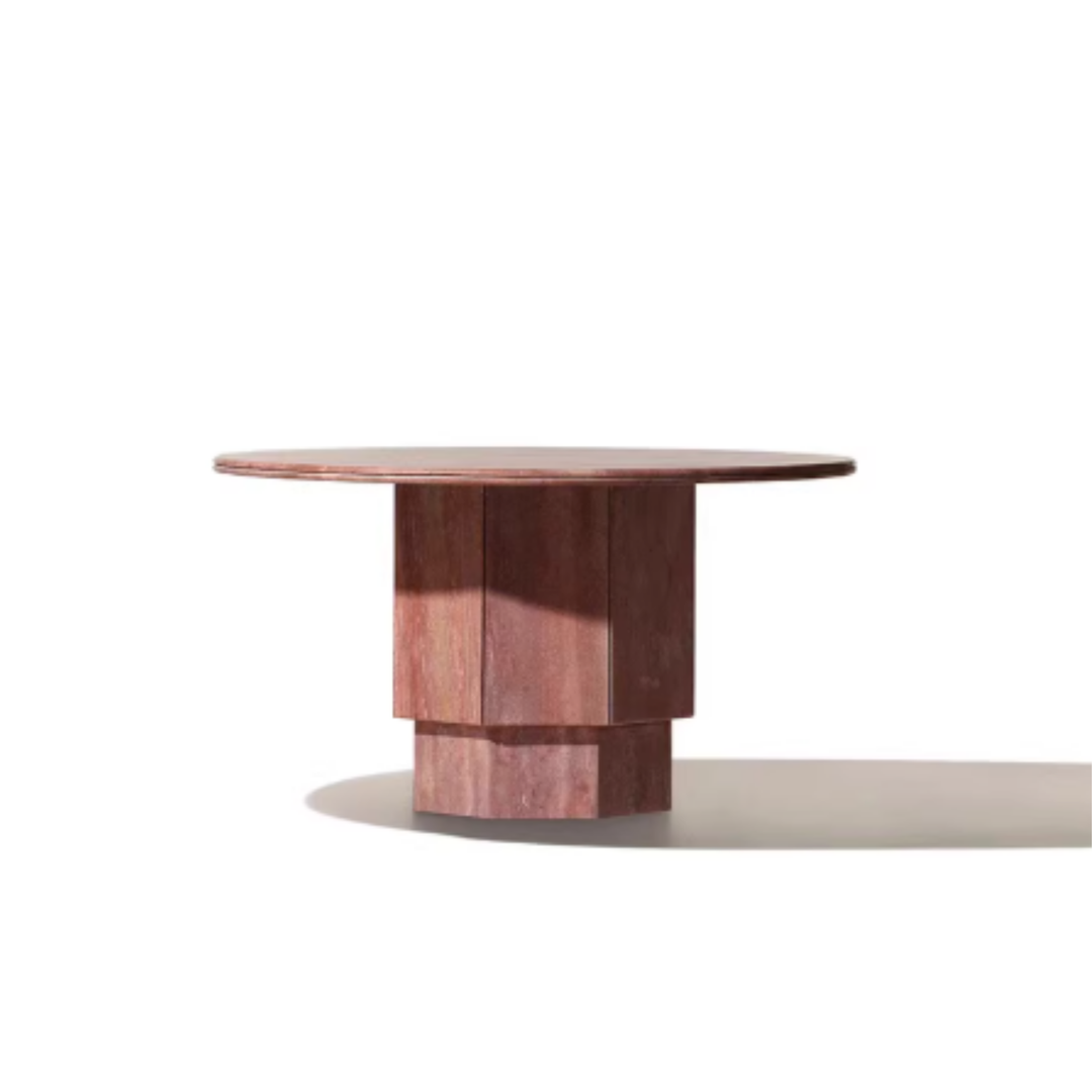VESUVIUS Modern Red Travertine Round Dining Table - Cassa Haus Singapore