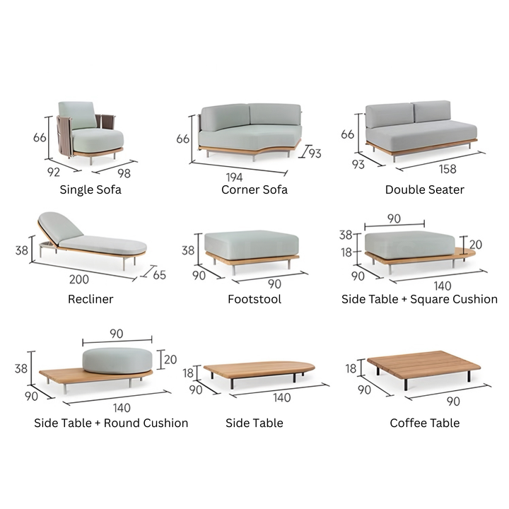 EVARELLE Modern Outdoor Teak Wood Sofa - Cassa Haus Singapore