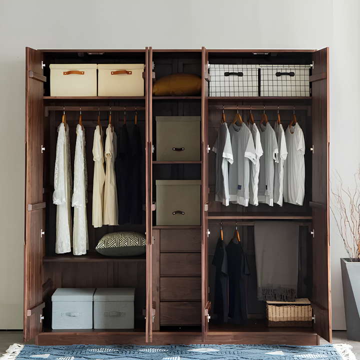 MORQEN Modern Black Walnut Wood Wardrobe - Cassa Haus Singapore