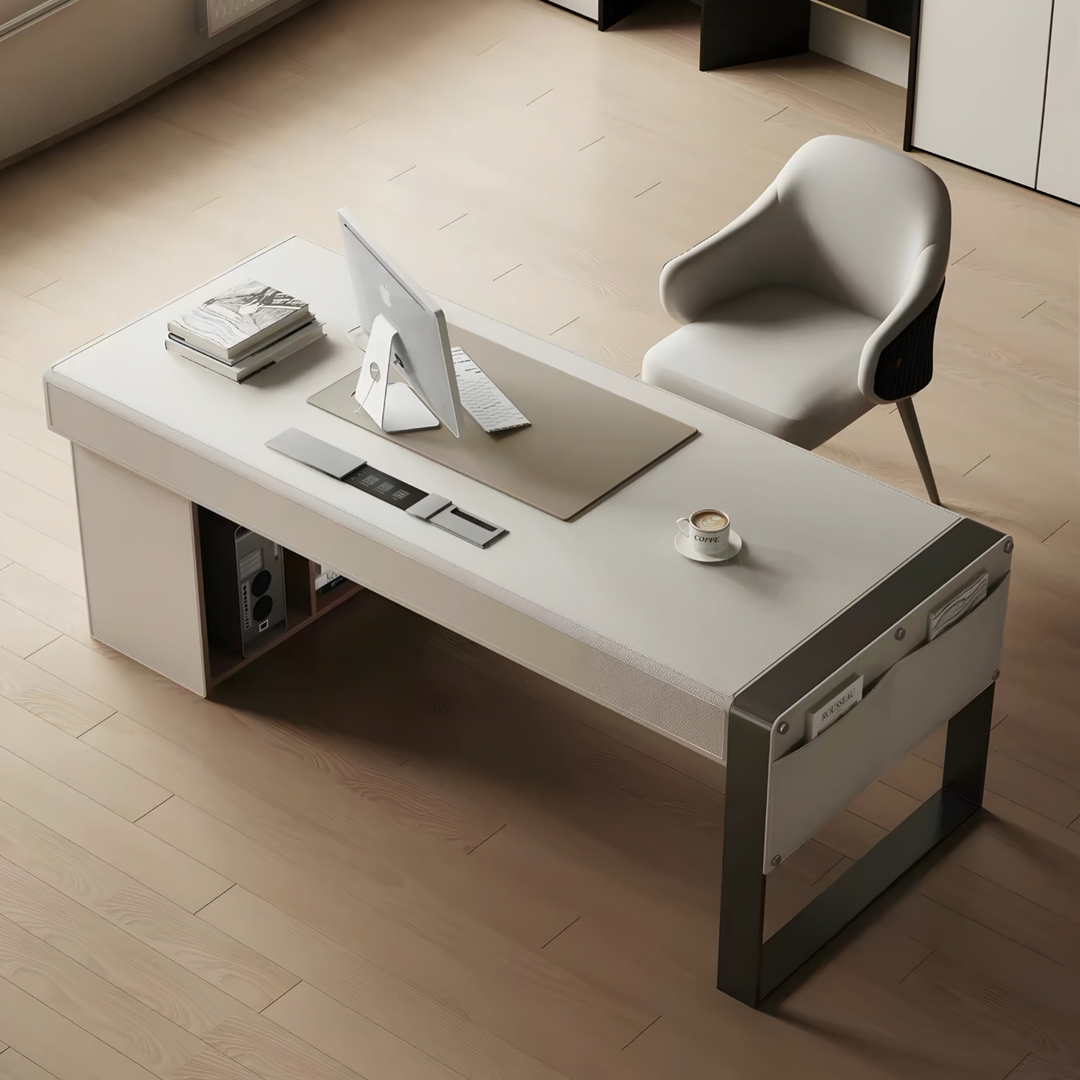 THADDEUS Modern Saddle Leather Study Table - Cassa Haus Singapore