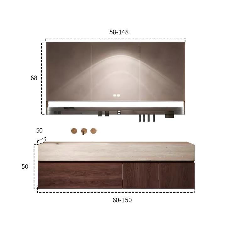 BRUNSWICK Modern Travertine Vanity Sink & Walnut Cabinet - Cassa Haus Singapore