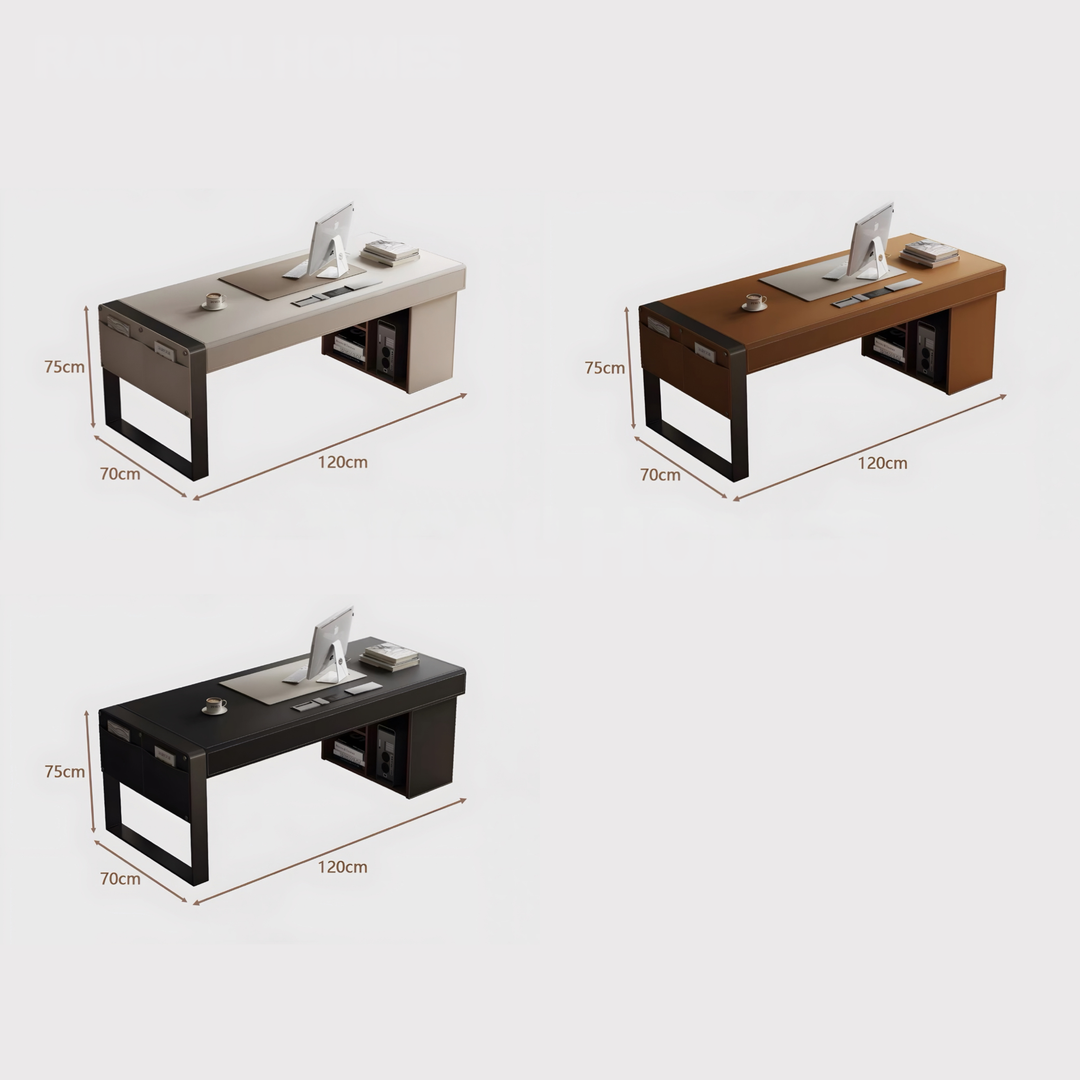 THADDEUS Modern Saddle Leather Study Table - Cassa Haus Singapore