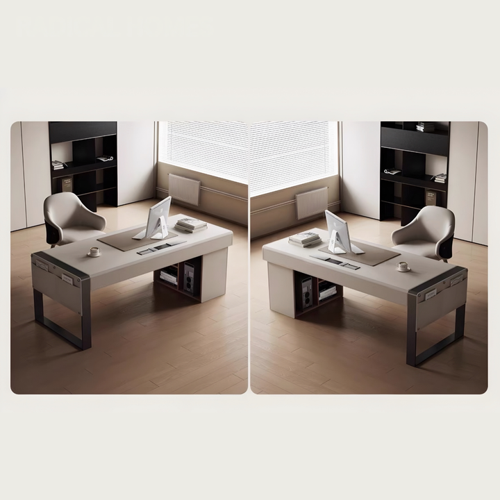 THADDEUS Modern Saddle Leather Study Table - Cassa Haus Singapore