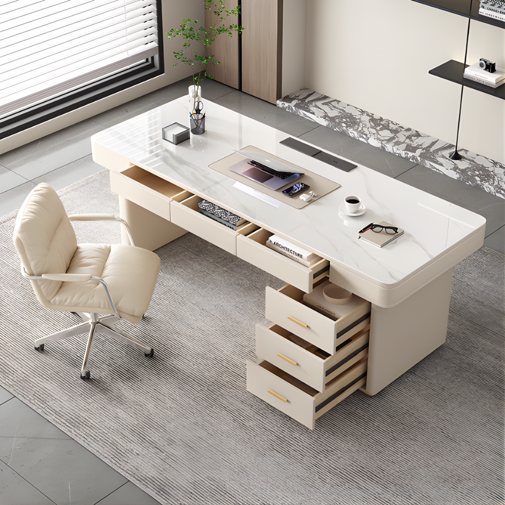 PEMBERTON Modern Sintered Stone Office Table / Study Desk with Chair Set - Cassa Haus Singapore