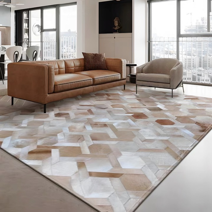 MIRALETH Modern Cowhide Leather Rug - Cassa Haus Singapore