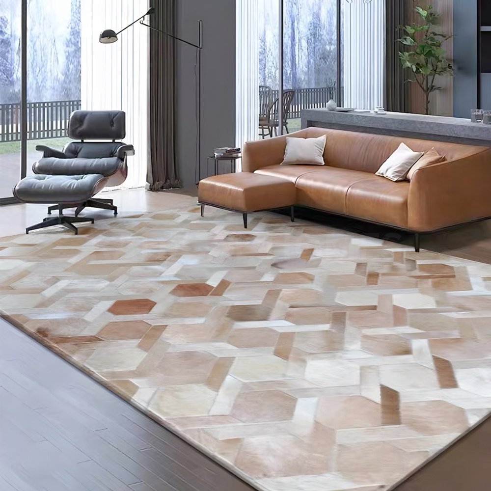 MIRALETH Modern Cowhide Leather Rug - Cassa Haus Singapore