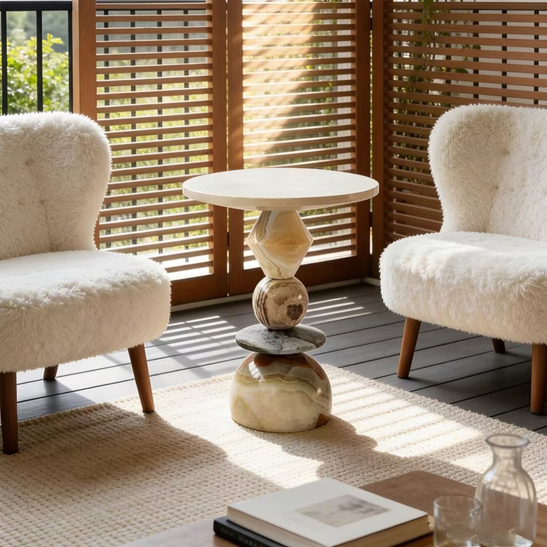 VELORA Modern Natural Marble Side Table - Cassa Haus Singapore