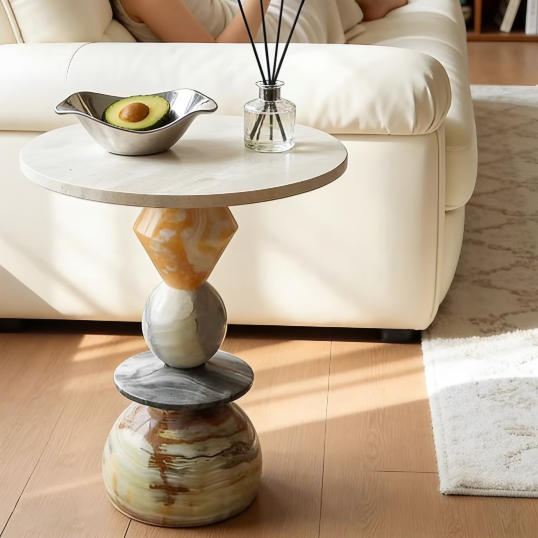 VELORA Modern Natural Marble Side Table - Cassa Haus Singapore
