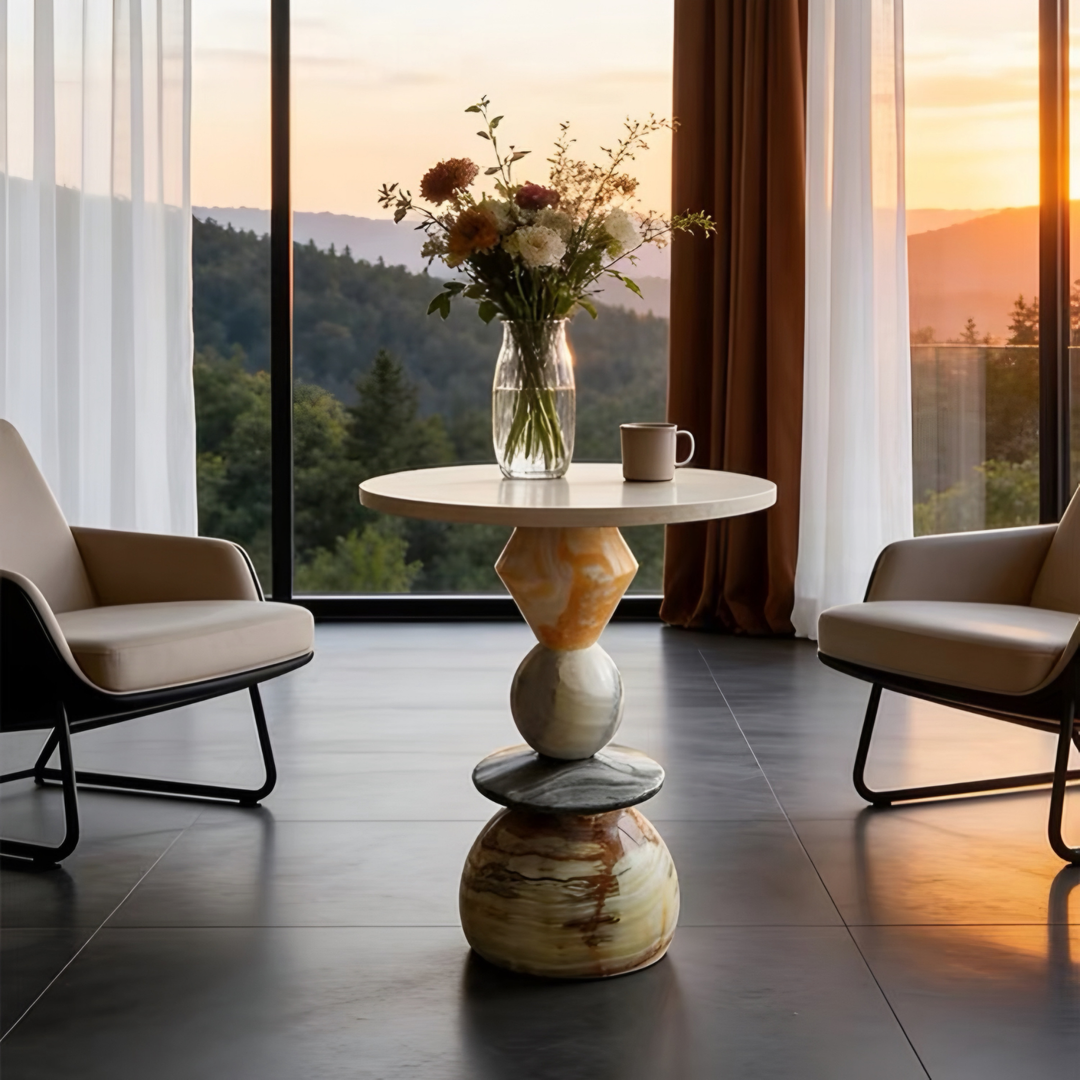 VELORA Modern Natural Marble Side Table - Cassa Haus Singapore