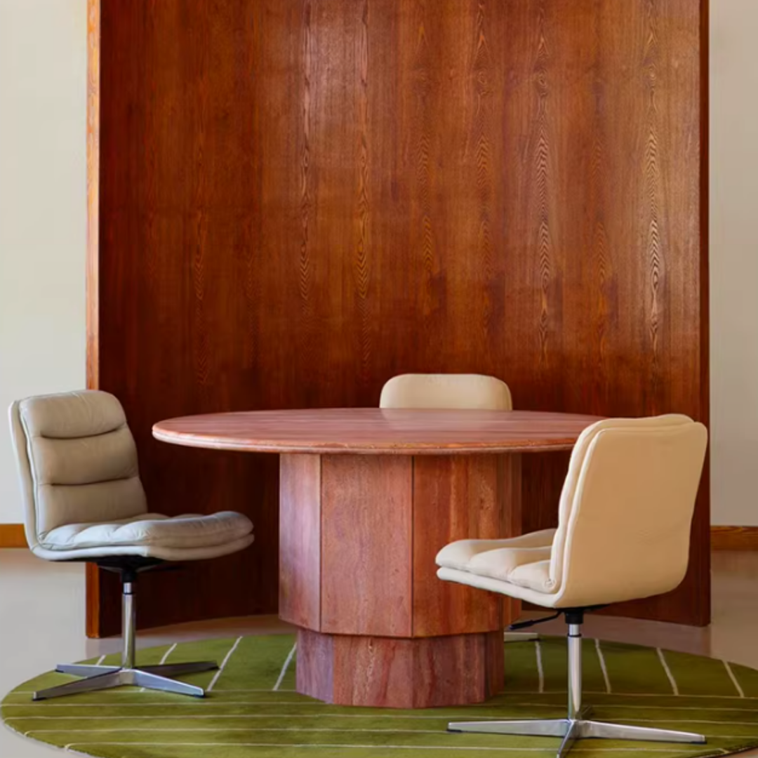 VESUVIUS Modern Red Travertine Round Dining Table - Cassa Haus Singapore