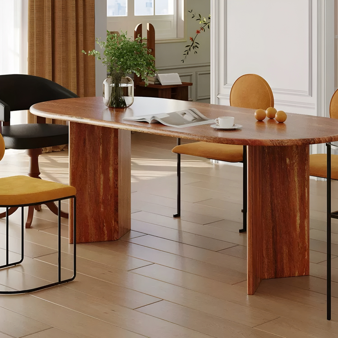 ARCHAIA Modern Travertine Oval Dining Table - Cassa Haus Singapore