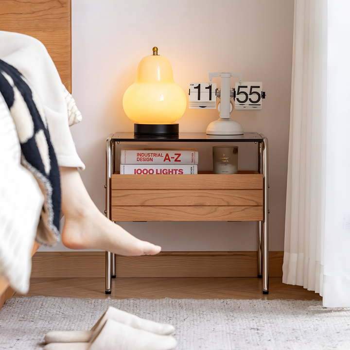 KUREN Modern Solid Wood Bedside Table - Cassa Haus Singapore