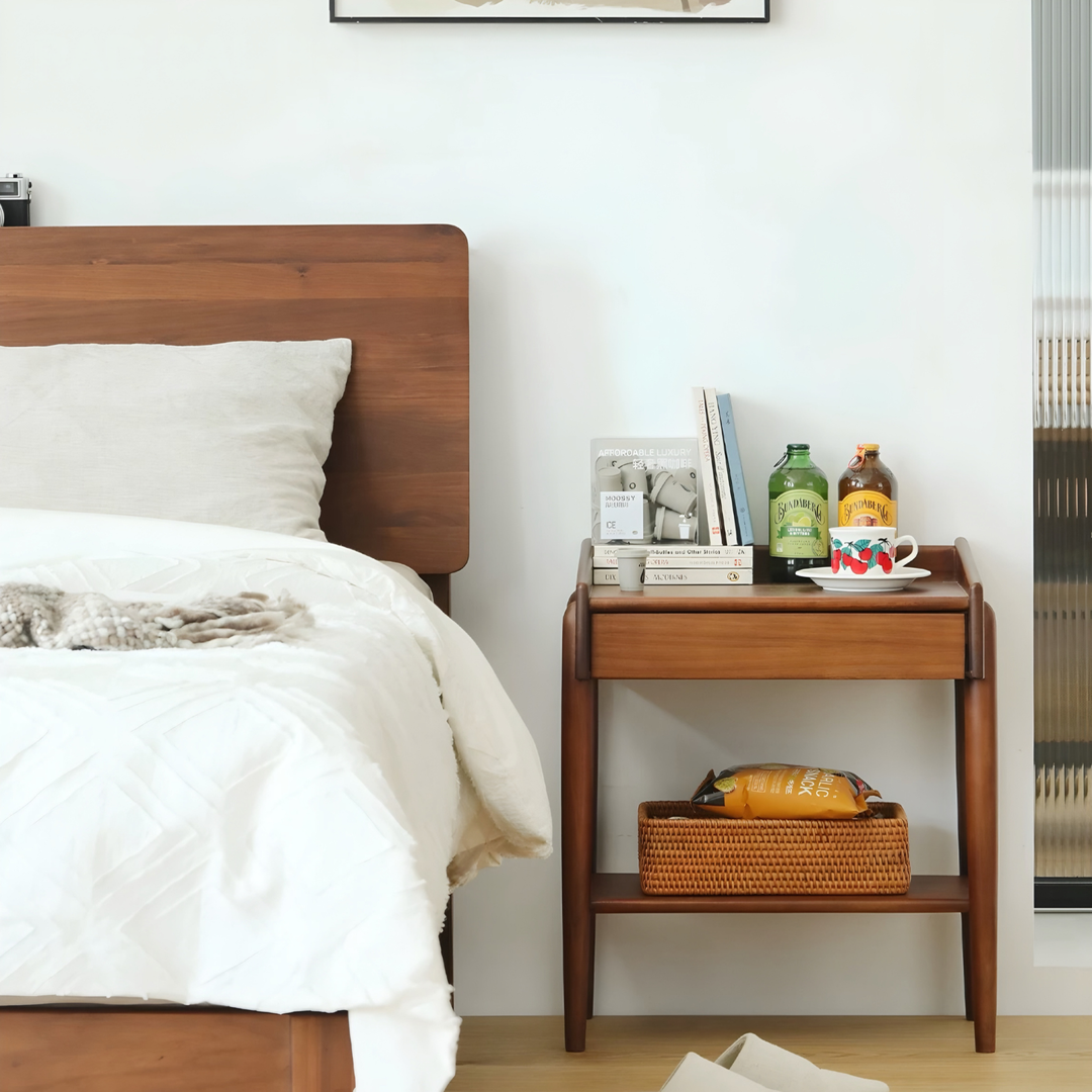 RUVEN Rustic Solid Wood Bedside Table - Cassa Haus Singapore