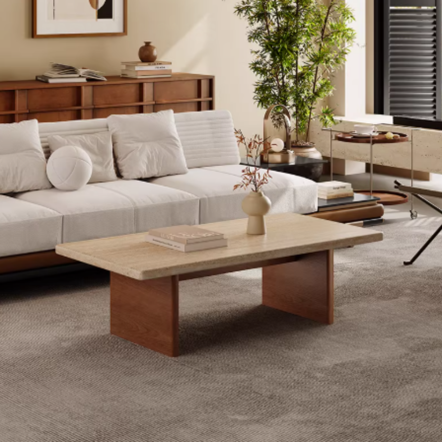 KASSEL Modern Travertine Coffee Table - Cassa Haus Singapore