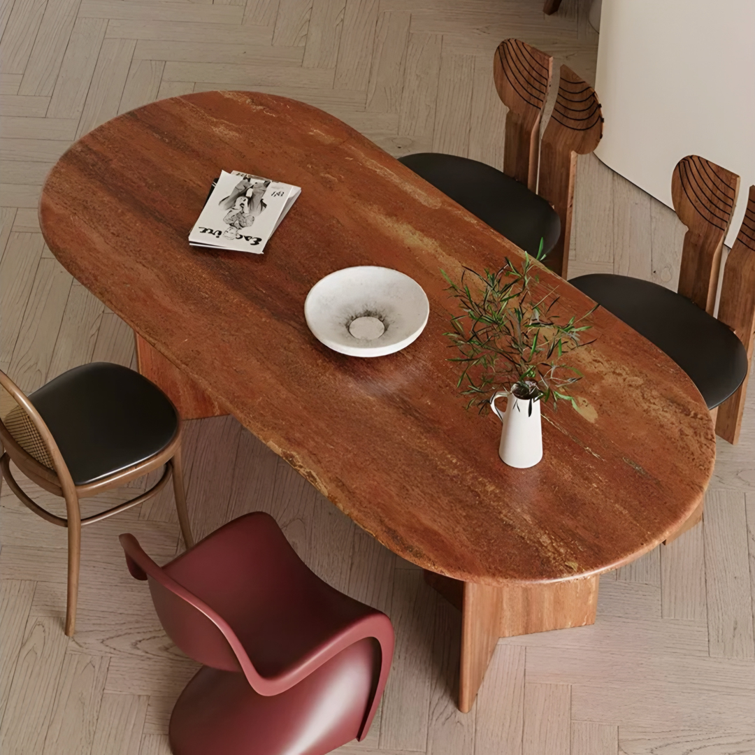 ARCHAIA Modern Travertine Oval Dining Table - Cassa Haus Singapore