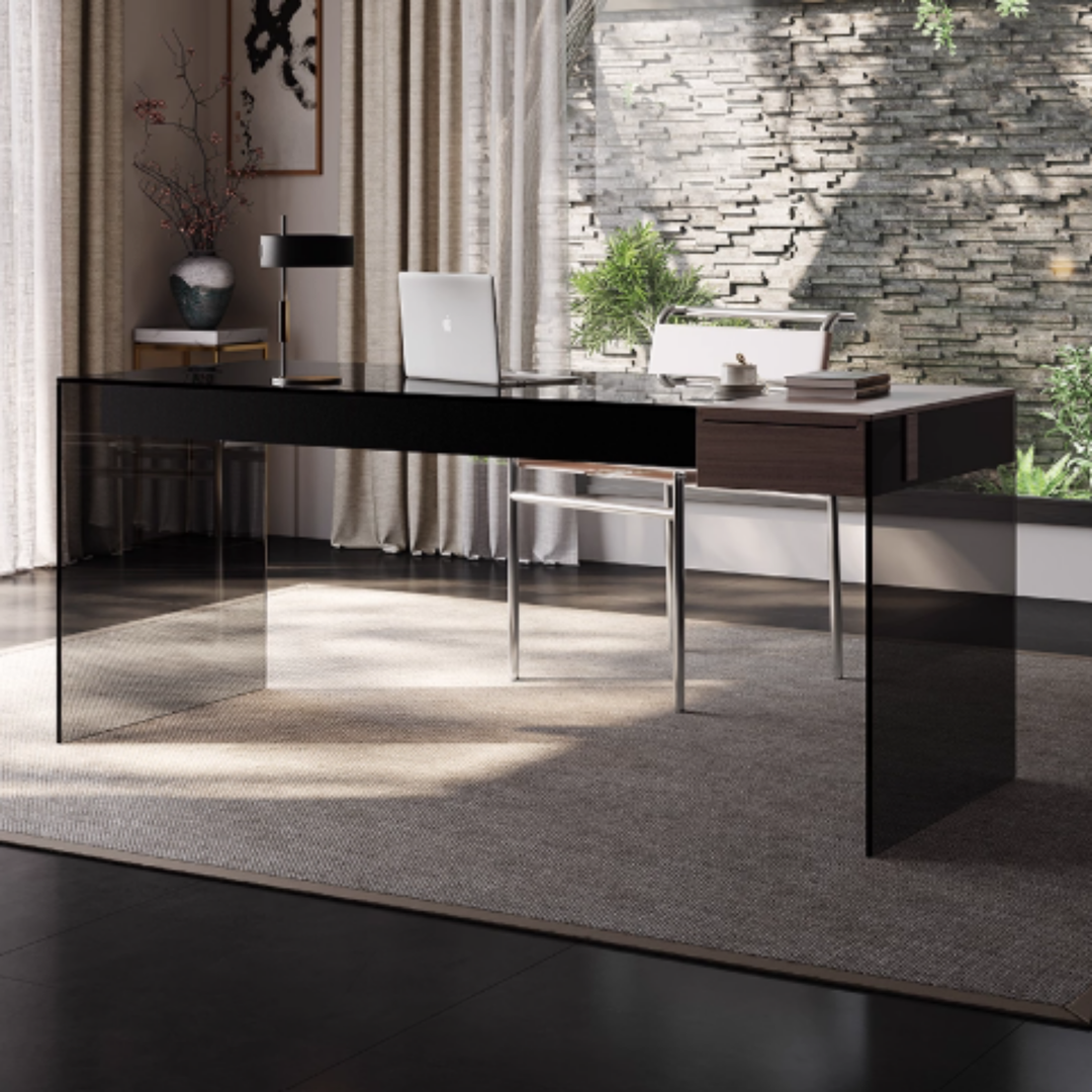 CITADEL Modern Tempered Glass Study / Office Table - Urban Mood Singapore