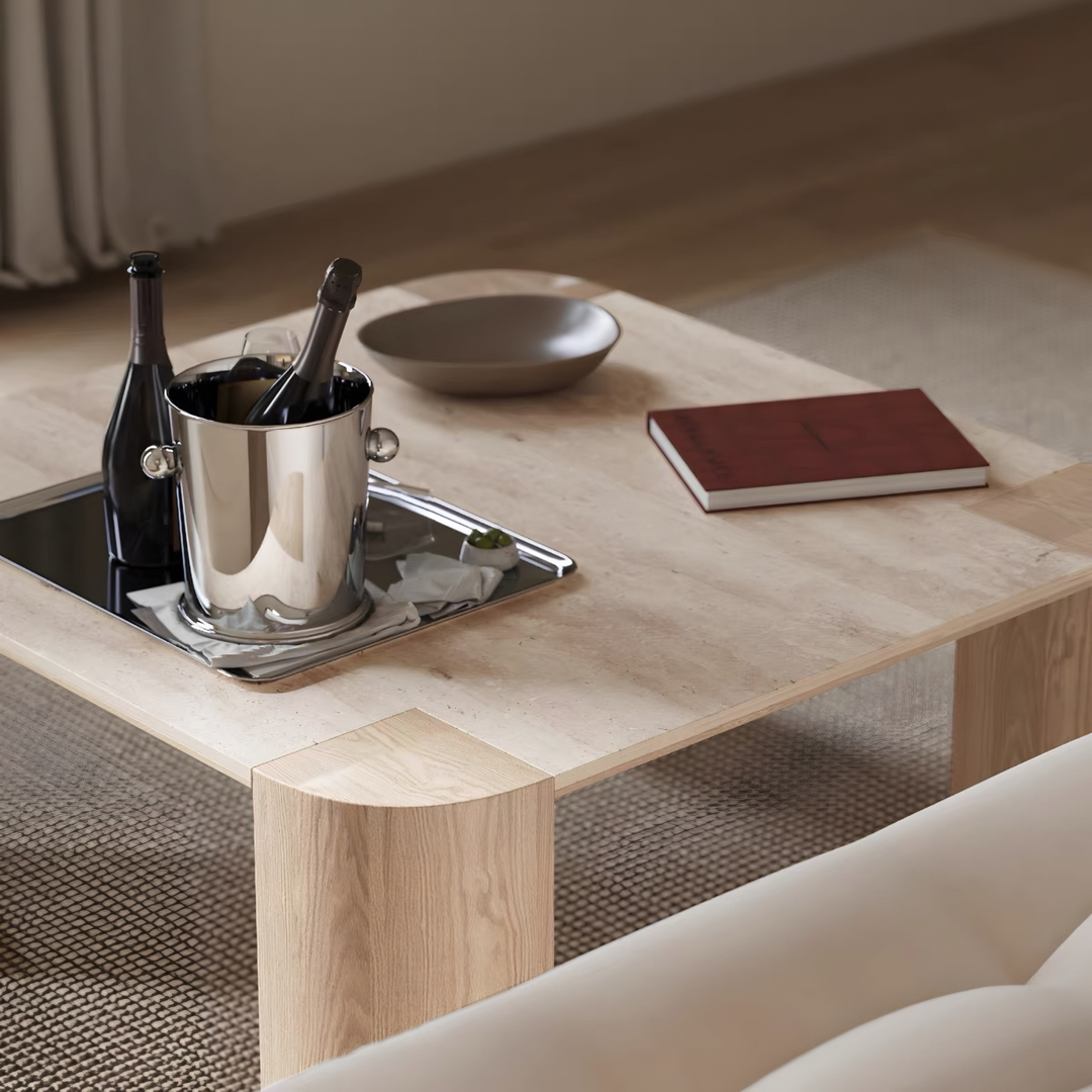 ALVÉRA Modern Travertine Coffee Table - Cassa Haus Singapore