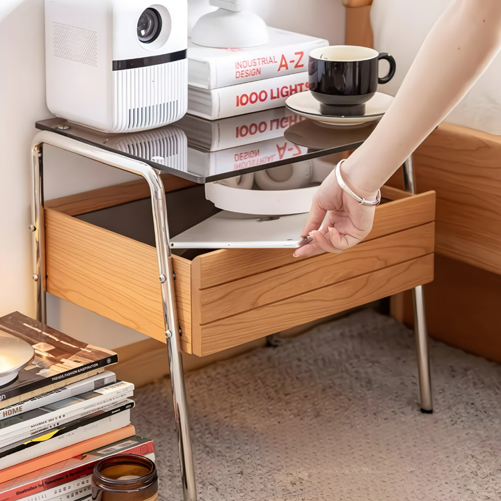 KUREN Modern Solid Wood Bedside Table - Cassa Haus Singapore