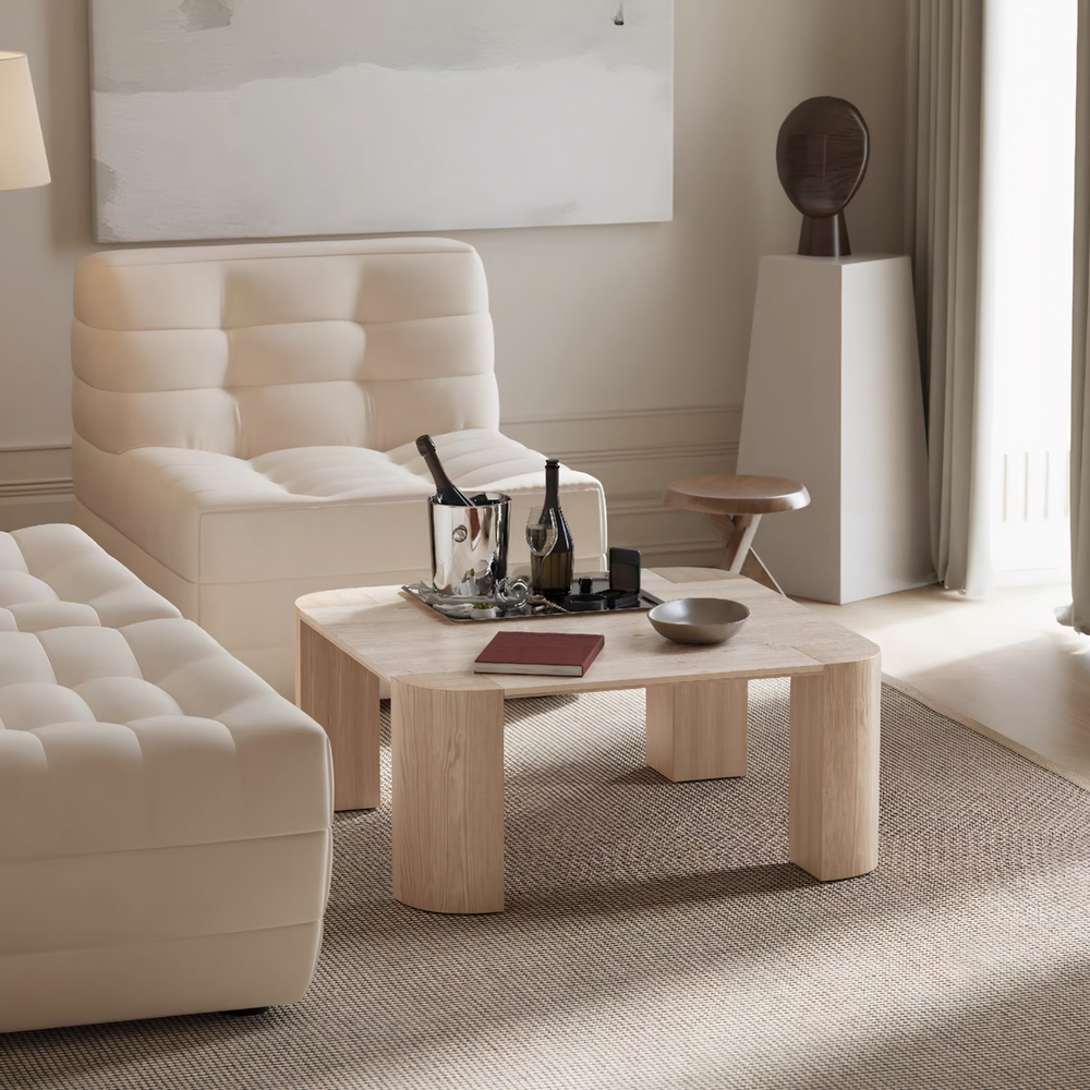ALVÉRA Modern Travertine Coffee Table - Cassa Haus Singapore