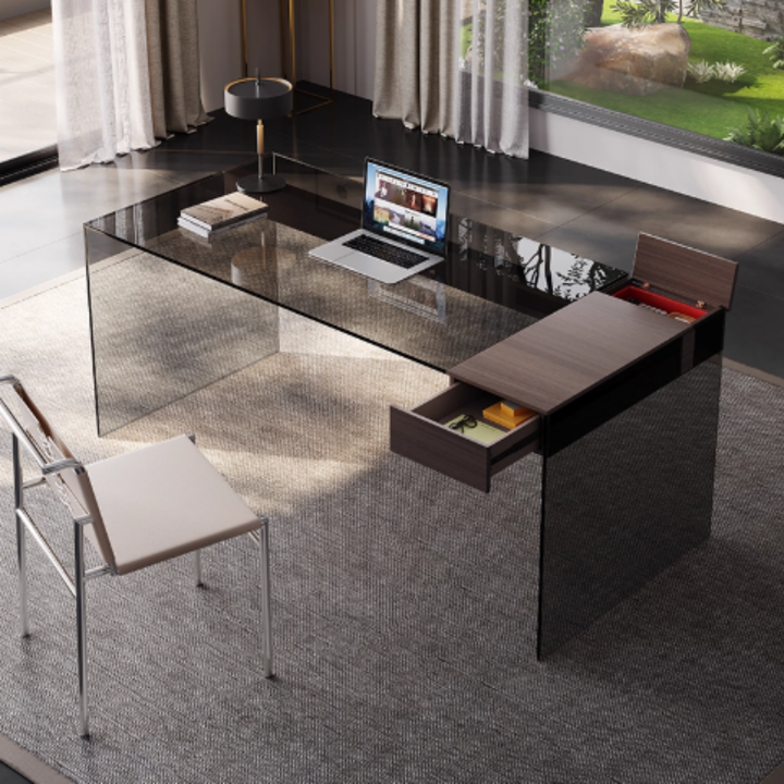 CITADEL Modern Tempered Glass Study / Office Table - Urban Mood Singapore