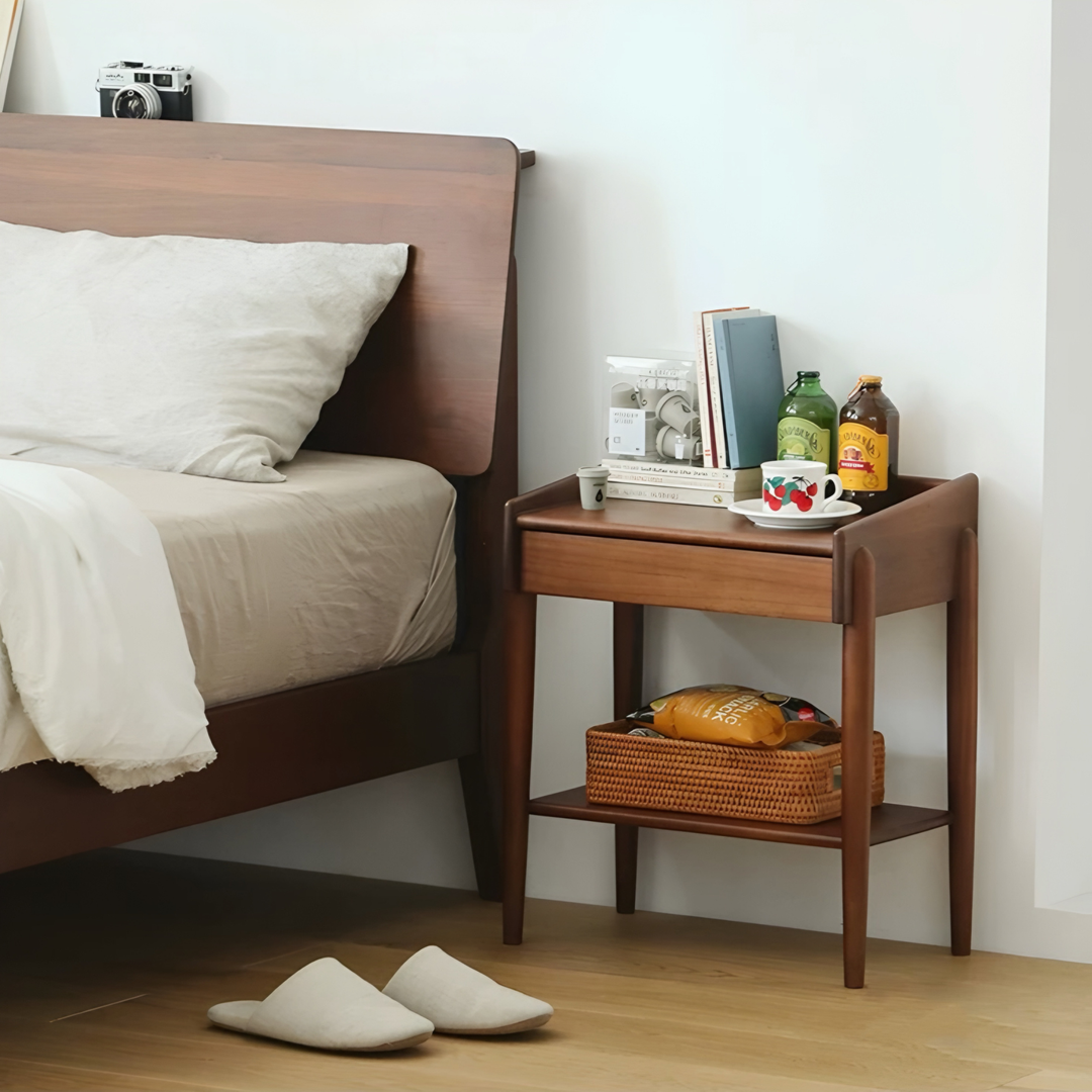 RUVEN Rustic Solid Wood Bedside Table - Cassa Haus Singapore