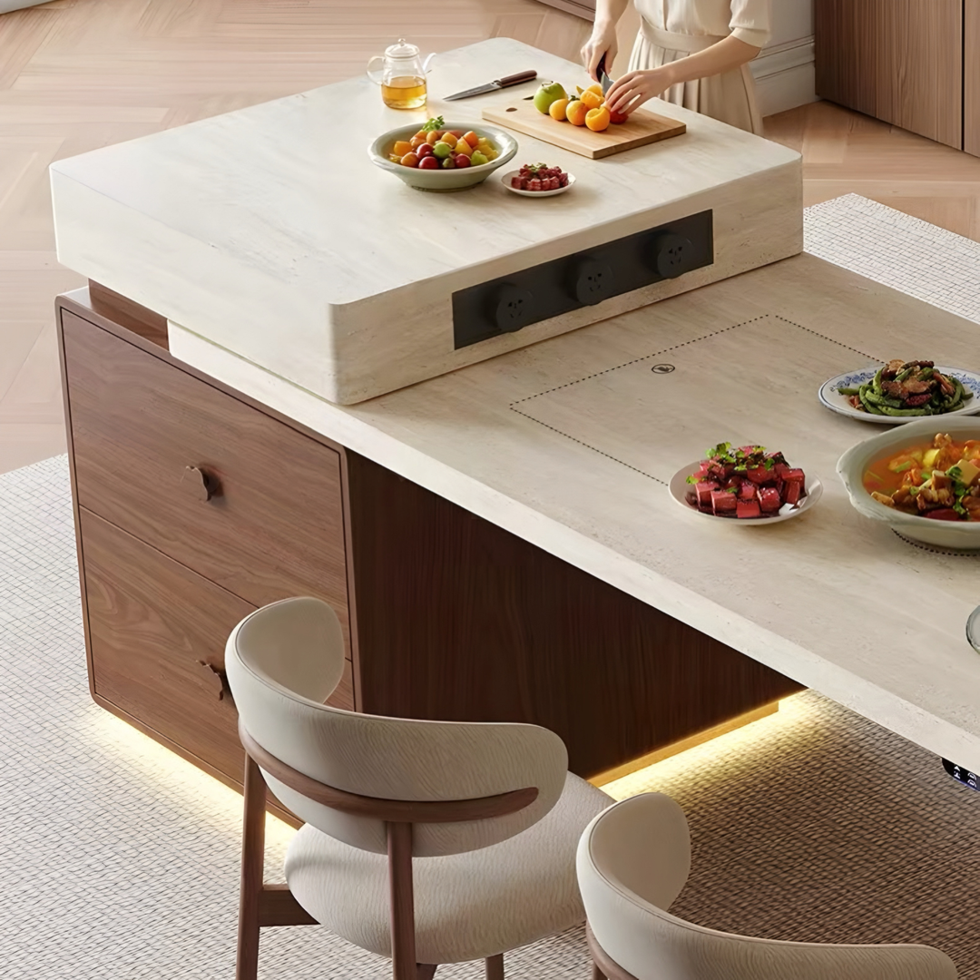 STRATUM Modern Travertine Island Dining Table - Cassa Haus Singapore