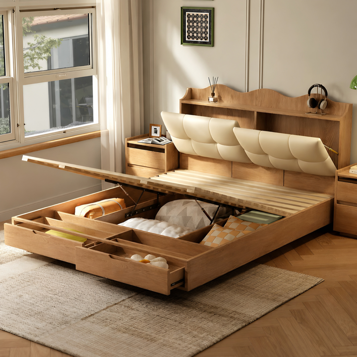 KELDRIS Modern Solid Wood Storage Bedframe - Cassa Haus Singapore