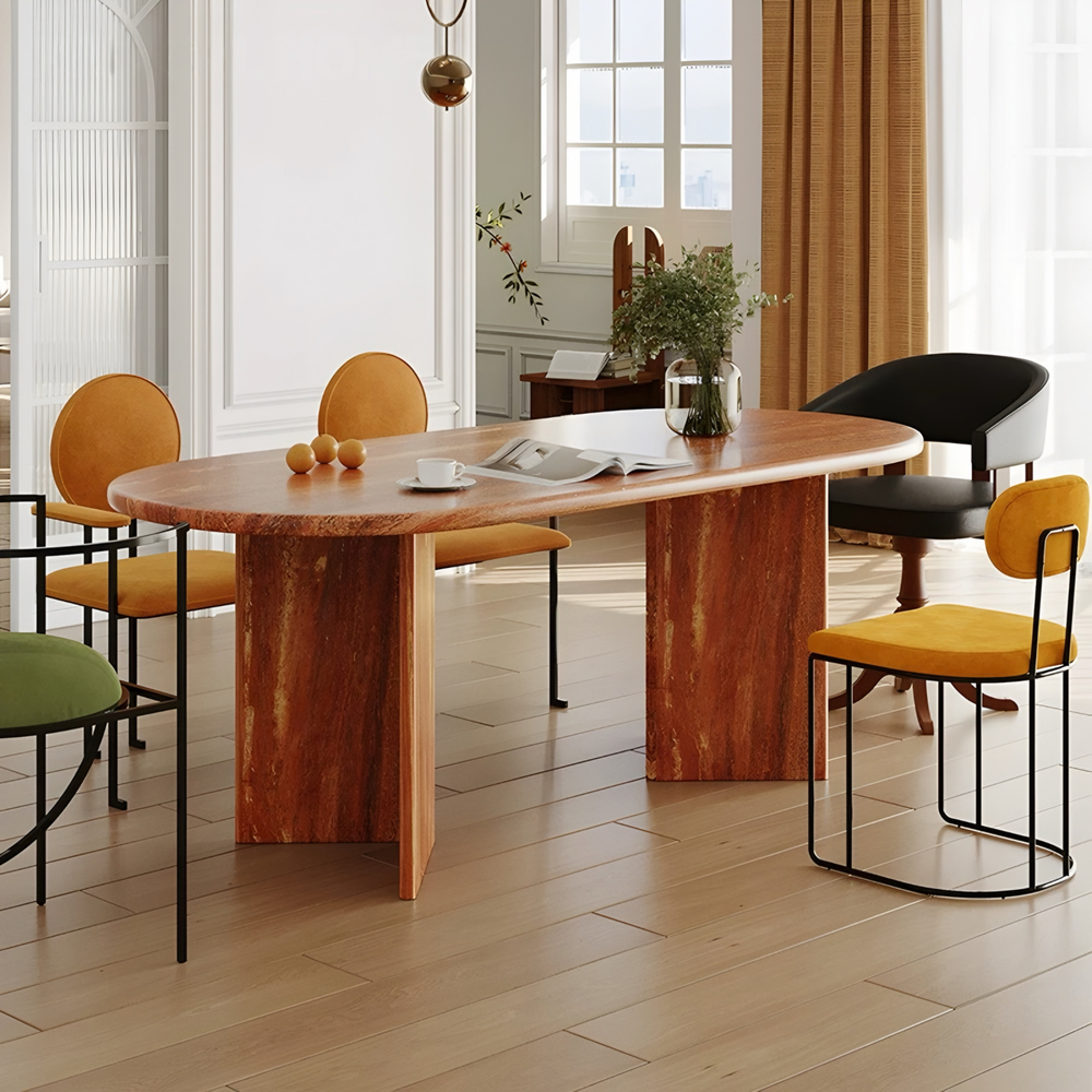 ARCHAIA Modern Travertine Oval Dining Table - Cassa Haus Singapore