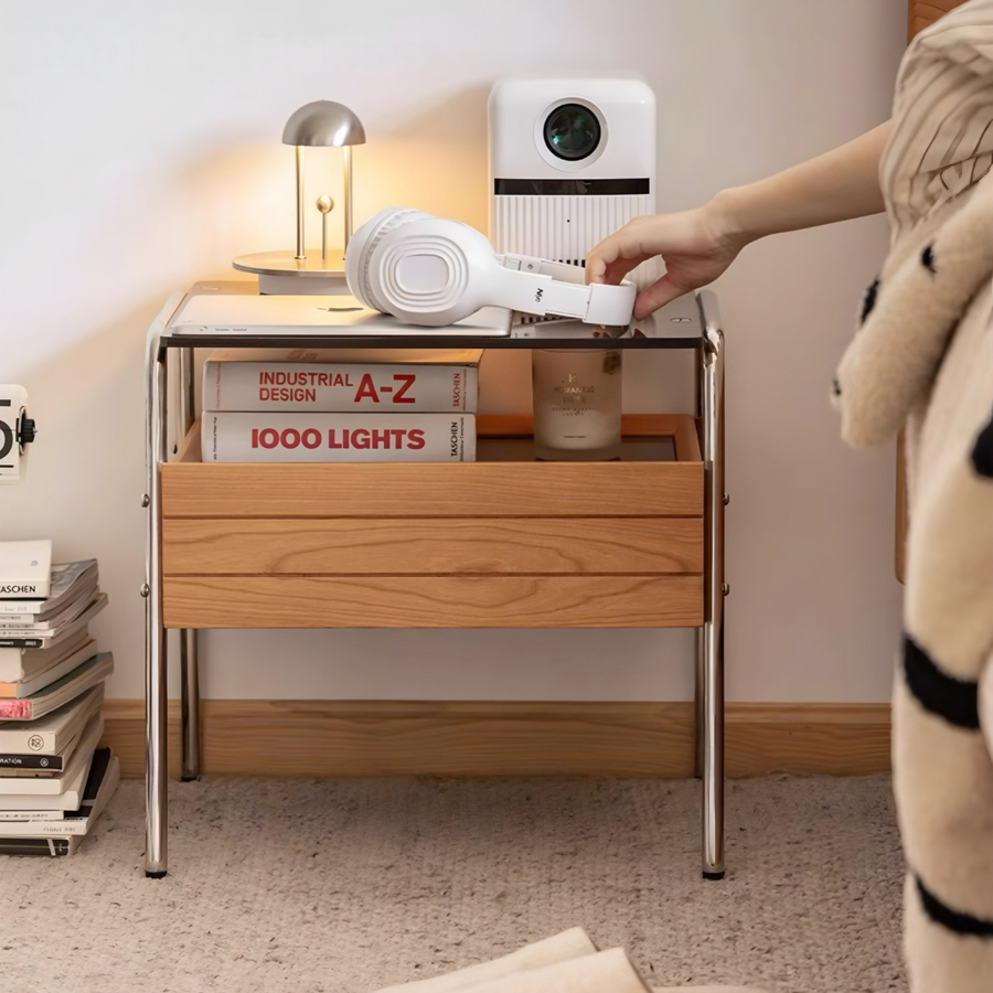 KUREN Modern Solid Wood Bedside Table - Cassa Haus Singapore