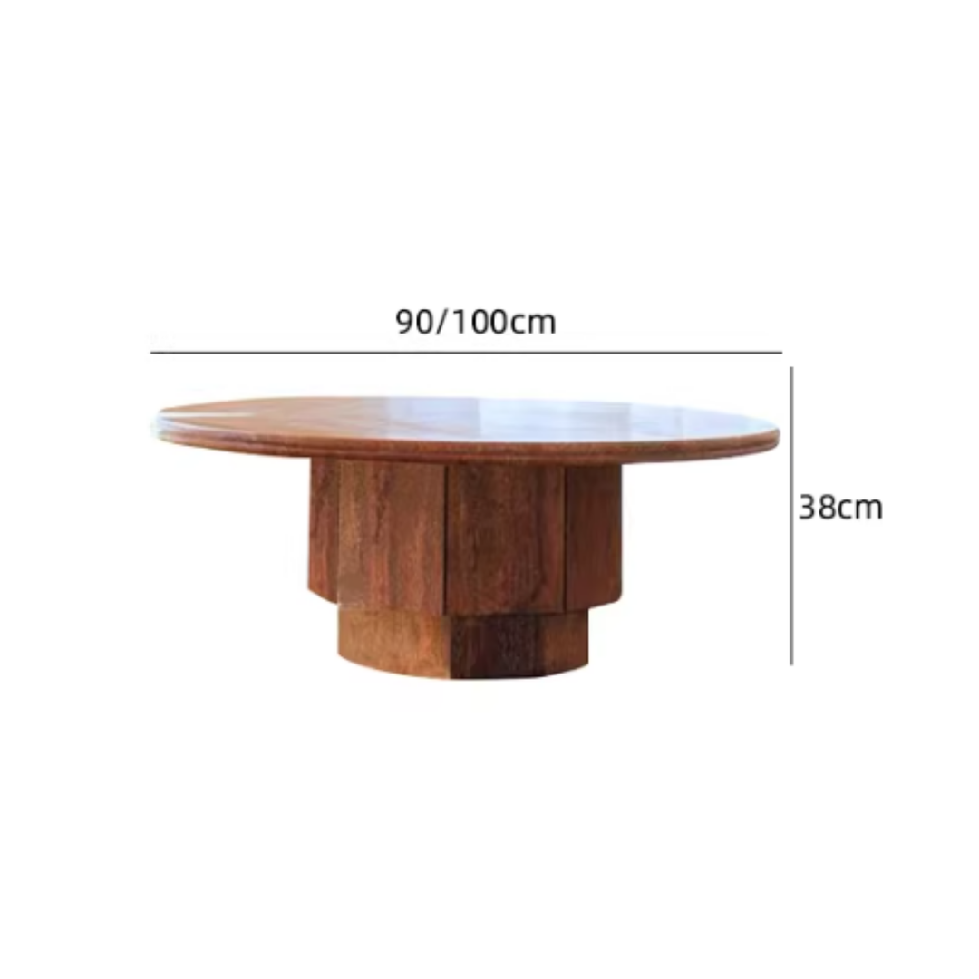 ROVENA Red Travertine Round Coffee Table - Cassa Haus Singapore