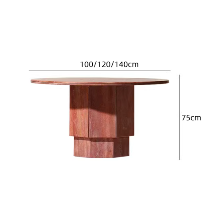 VESUVIUS Modern Red Travertine Round Dining Table - Cassa Haus Singapore