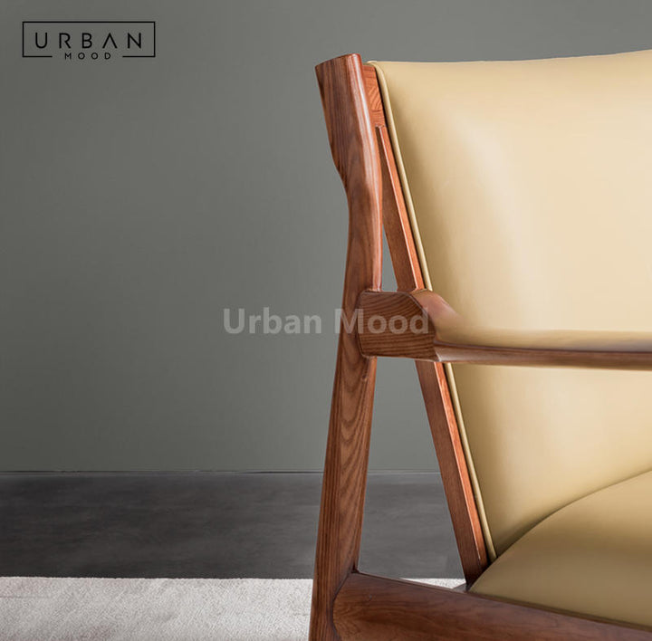 Premium | MAISEN Solid Wood Leather Lounge Chair