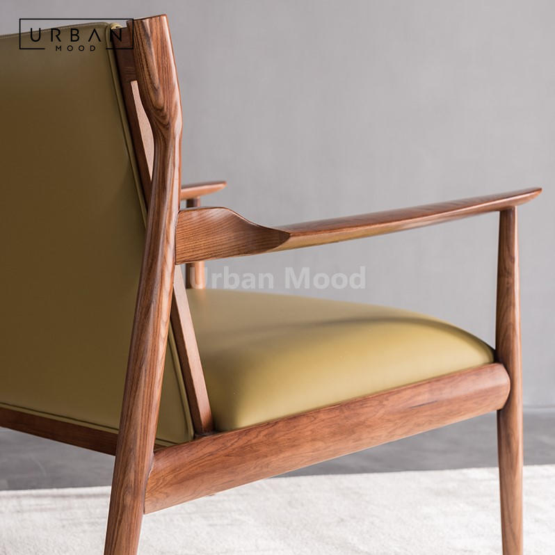 Premium | MAISEN Solid Wood Leather Lounge Chair