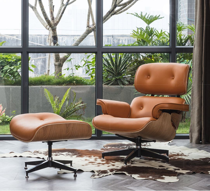 EAMES Modern Leather Armchair with Ottoman