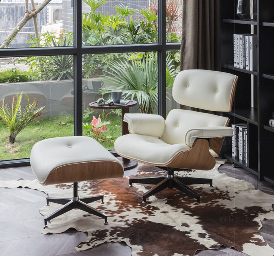 EAMES Modern Leather Armchair with Ottoman