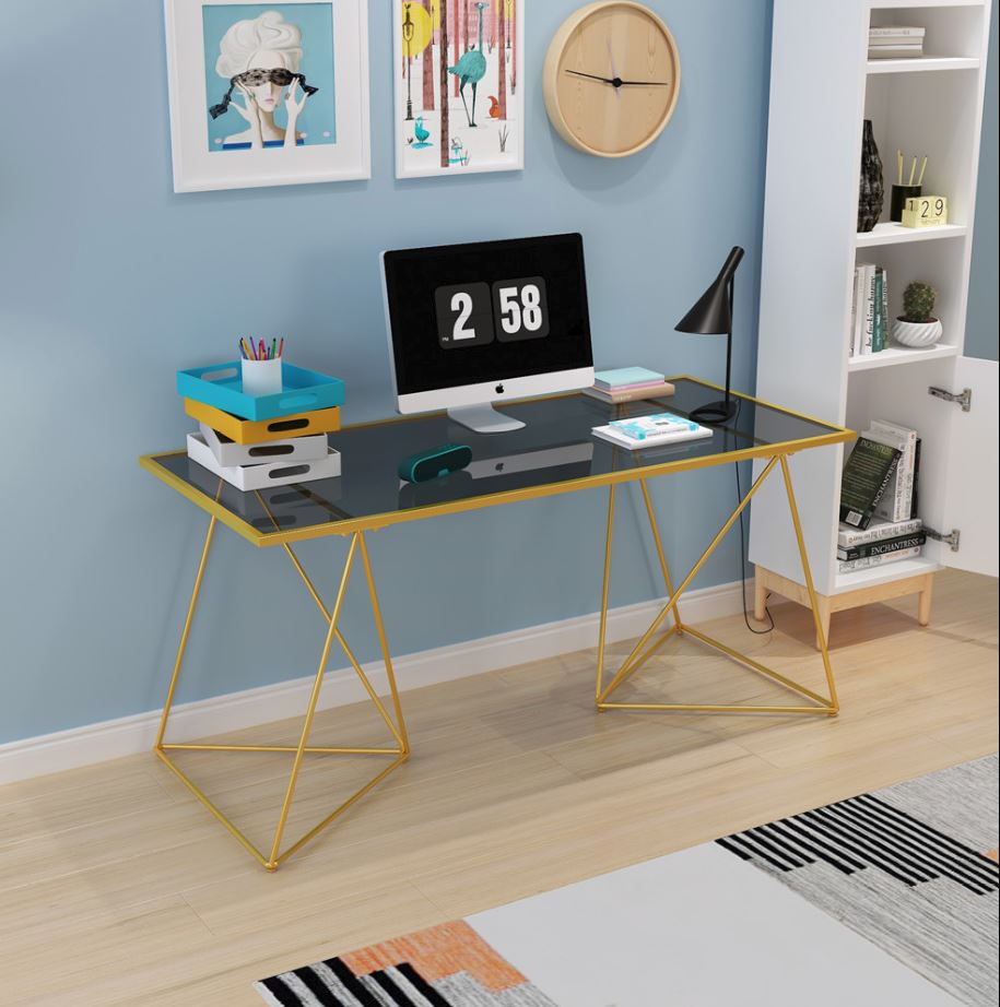 Tempered Glass Wire Frame Writing Office Table