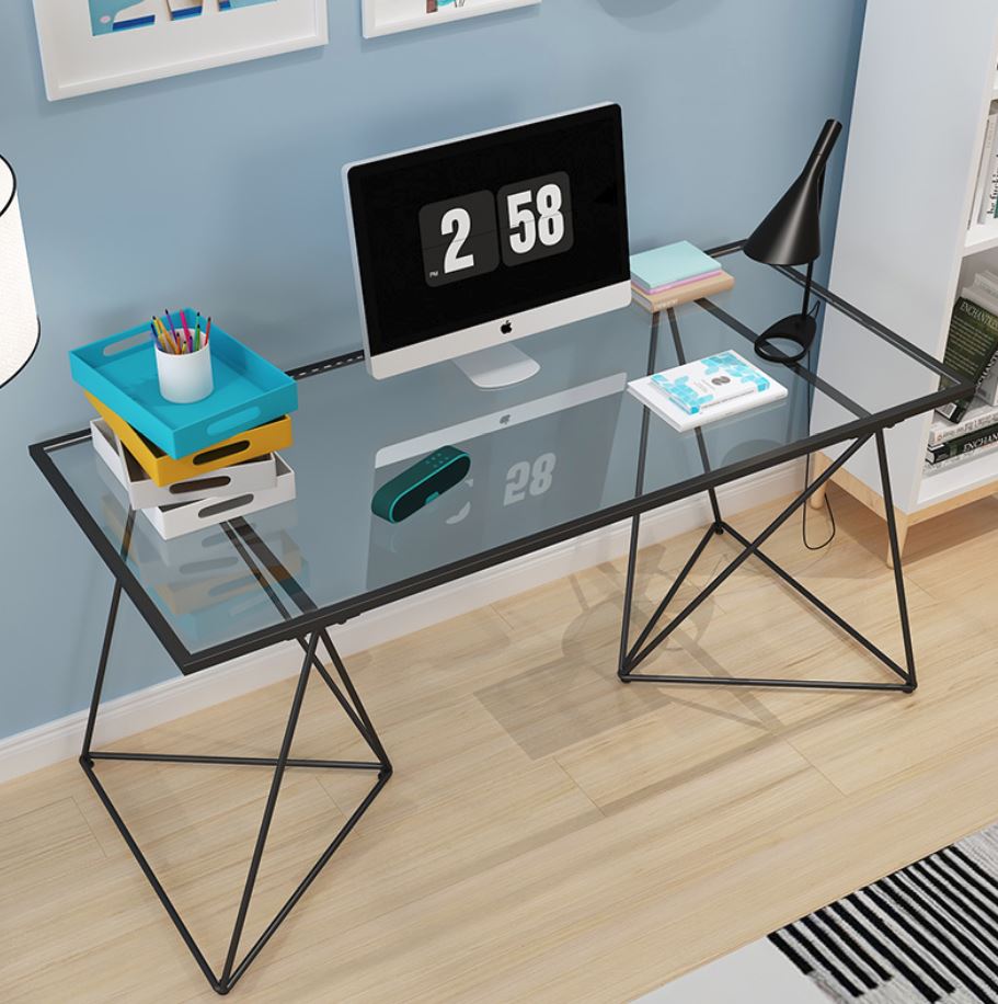 Tempered Glass Wire Frame Writing Office Table