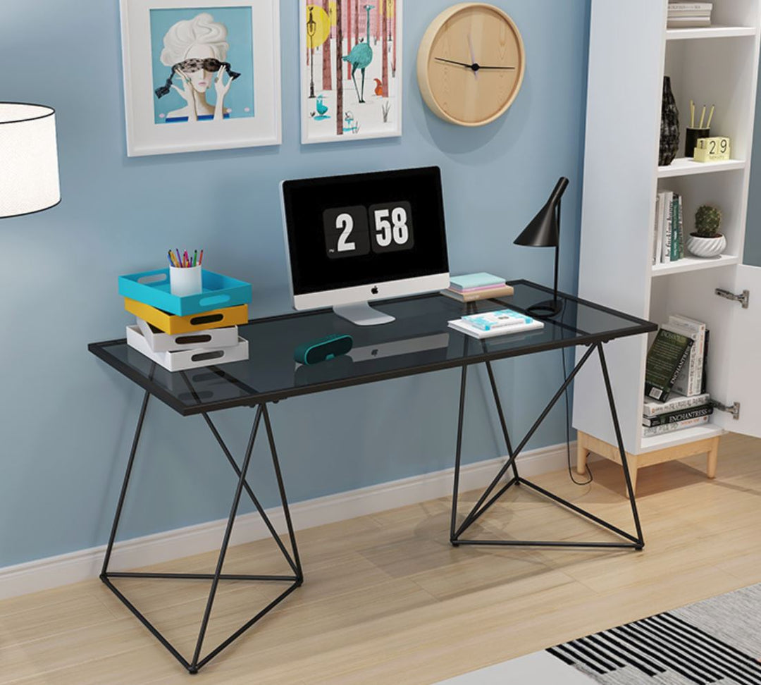 Tempered Glass Wire Frame Writing Office Table