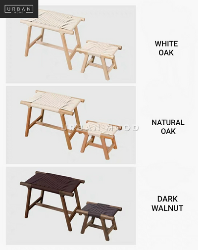 NIFTY Rustic Solid Wood Rattan Bench