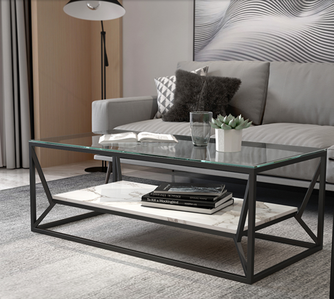 Modern Industrial Glass Top Coffee Table