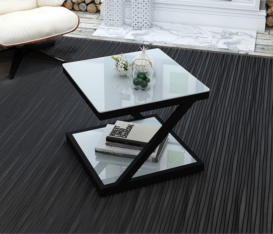 LORENZO Contemporary Z Tempered Glass Top Side Table