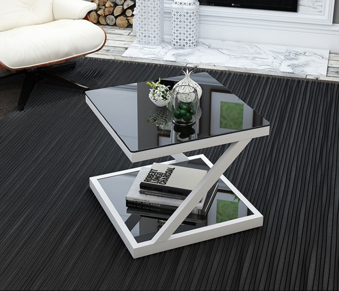 LORENZO Contemporary Z Tempered Glass Top Side Table