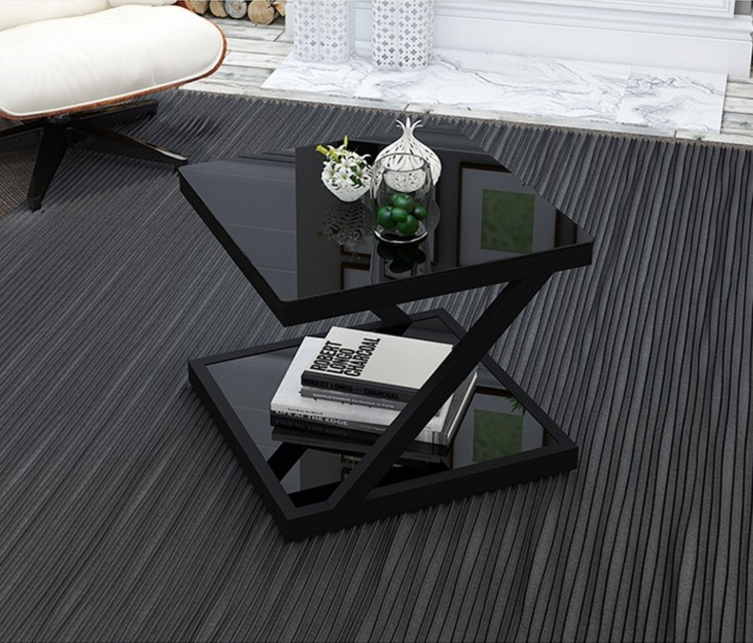 LORENZO Contemporary Z Tempered Glass Top Side Table