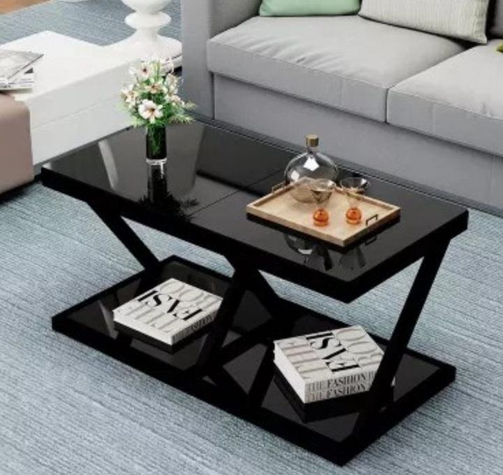 LORENZO Contemporary Z Tempered Glass Top Side Table