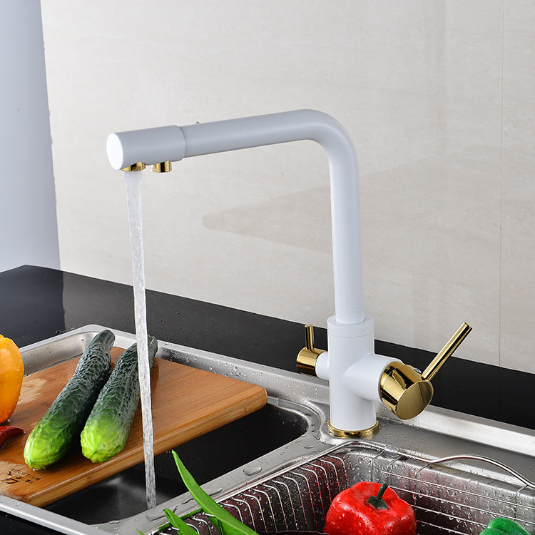 Modern Matte White Double Faucet Tap